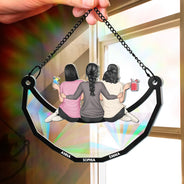 Besties Friends Sitting On The Moon - Personalized Window Hanging Rainbow Suncatcher
