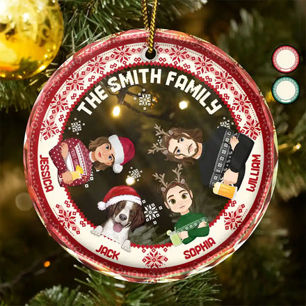 Flat Art Family Sweater Pattern - Personalized Circle Glass Ornament