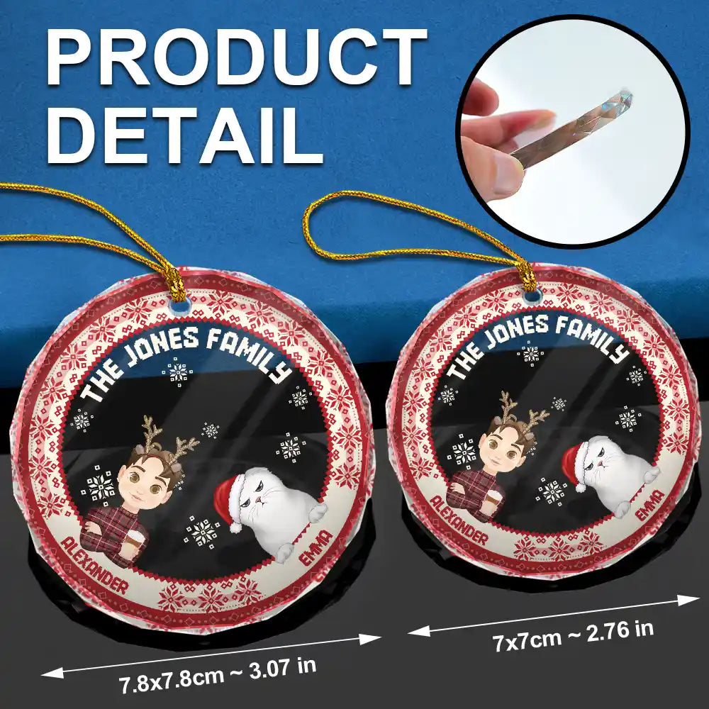 Flat Art Family Sweater Pattern - Personalized Circle Glass Ornament