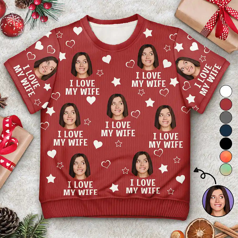 Gift For Couples - Custom Photo Christmas Funny I Love My Lover - Personalized Short Sleeve Sweater