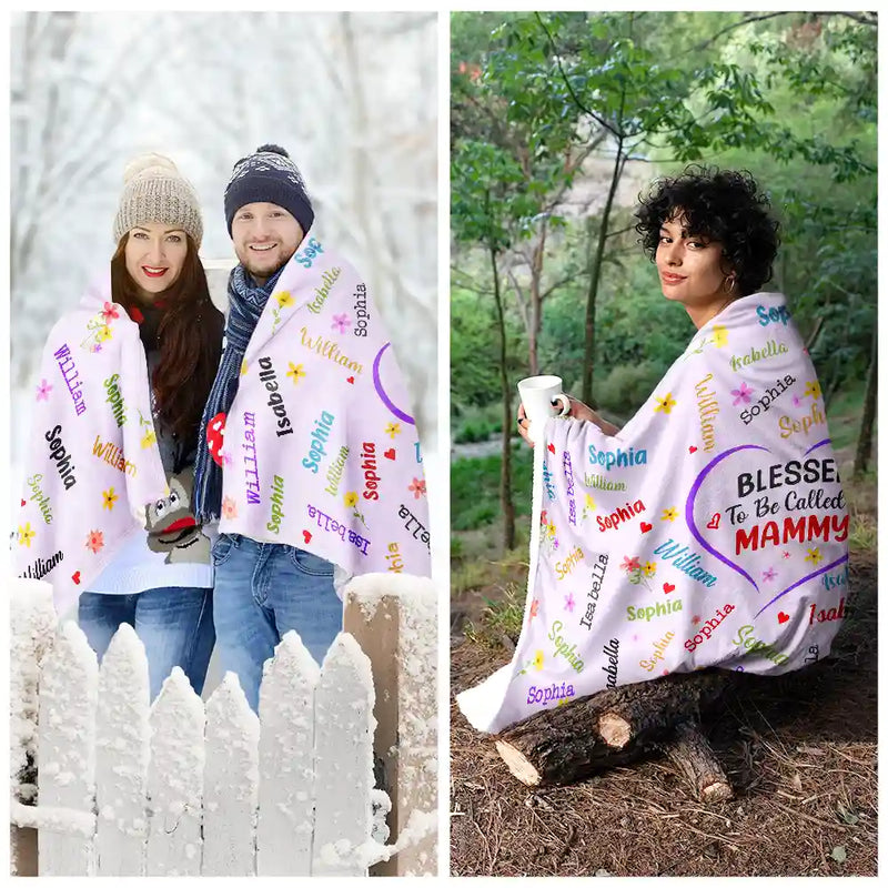 Gift For Grandma, Gift For Mother - Grandkid's Names Blessed To Be Called Grandma Nana - Personalized Wearable Blanket