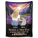 Dog Lovers,Cat Lovers,Pet Lovers,Dog Mom,Love - Flower Field A Girl And Her Dog And Cat - Personalized Fleece Blanket, Sherpa Blanket