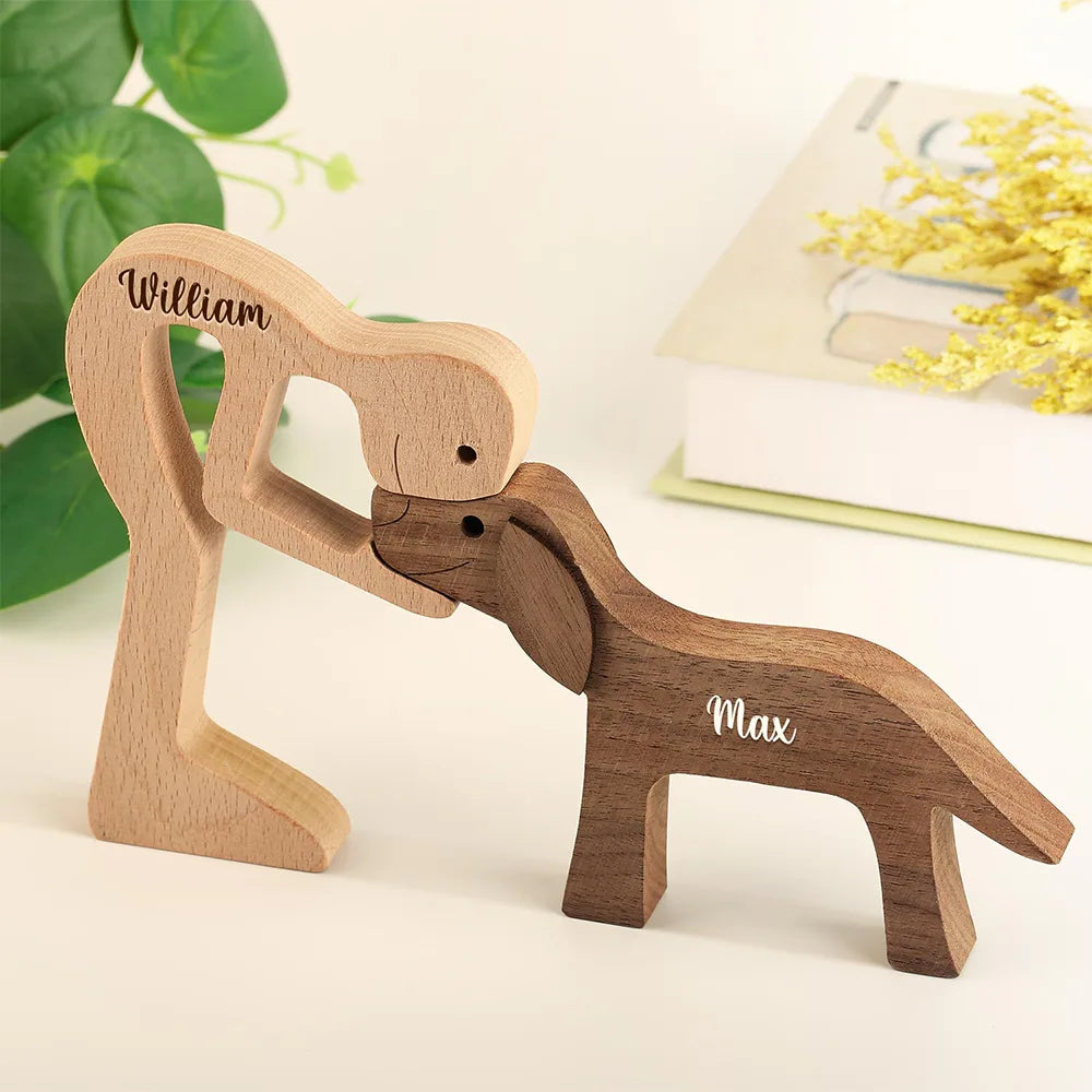 Pet Lovers, Dog Lovers - Custom Name Wooden Pet Carvings Carved Wood Decor Dog Lover - Personalized Wood Sculpture Table Ornament
