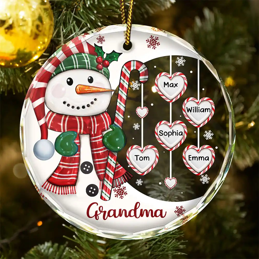Gift For Grandma - Grandma's Sweetheart Snowman Candy Festive Vibe - Personalized Glass Ornament