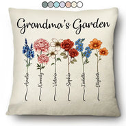 Gift For Grandma, Gift For Women, Gift For Mother - Grandma's Garden Birth Flower Bouquet - Personalized Pillow

