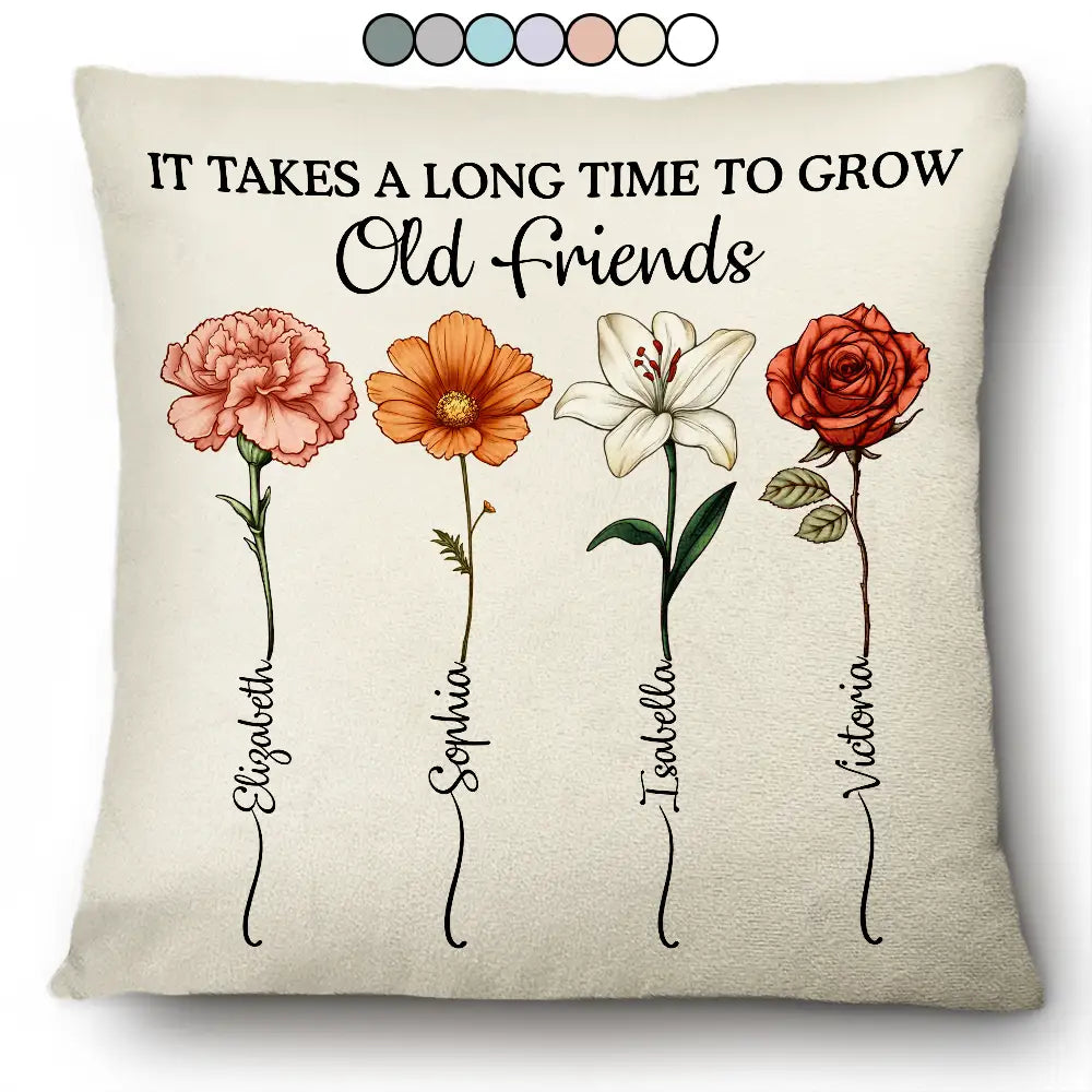 Gift For Bestie, Old Best friends, Gift For Sisters - It Takes A Long Time To Grow An Old Friend Birth Flower - Personalized Pillow