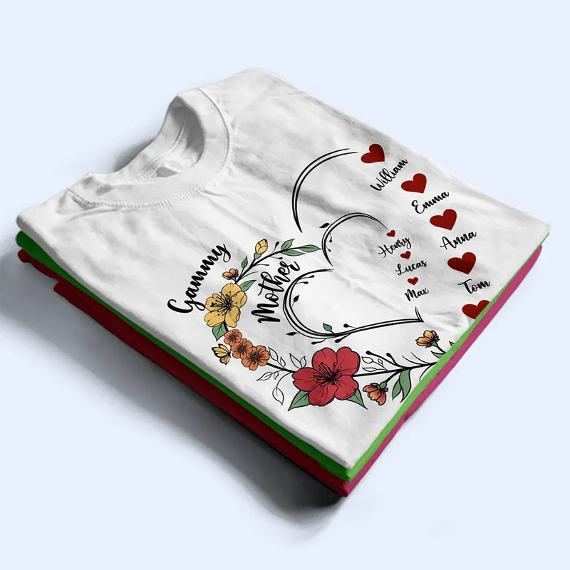 Gift For Grandma, Love, Gift For Mother - Mom's Grandma's Sweethearts Flower - Personalized T Shirt