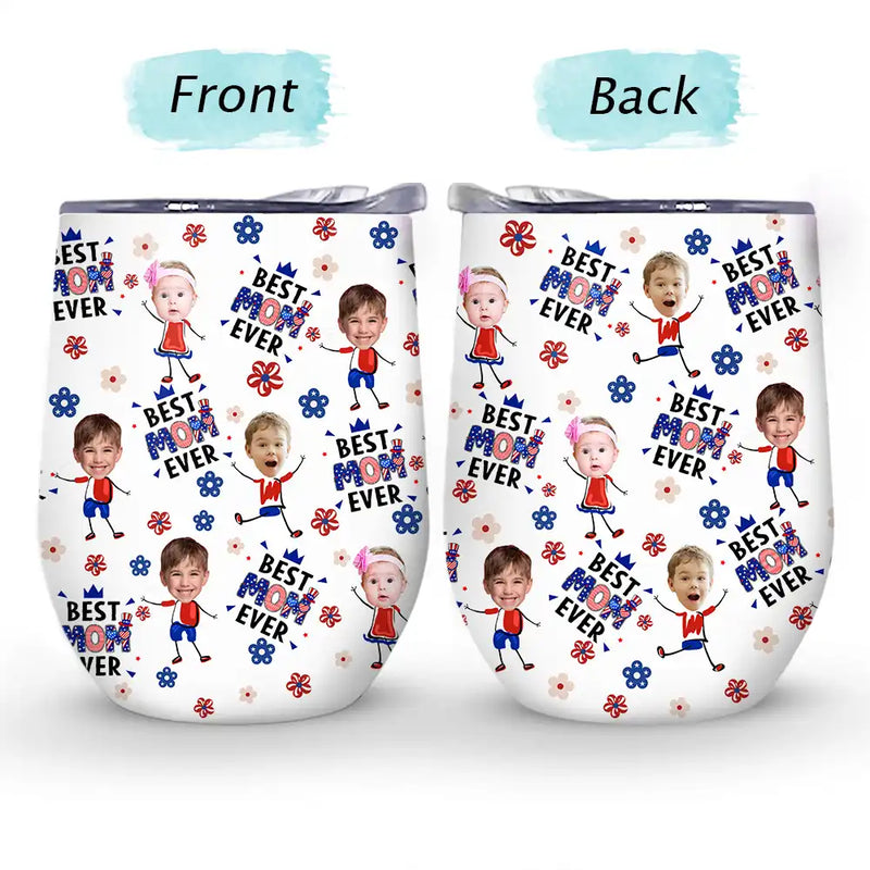 Gift For Mother,Gift For Grandma,Happy,Summer,Gift For Father,Gift For Grandpa,Independence Day,Non-Eng,Photo,Icon,Humorous - Custom Photo Stars & Stripes Best Dad Mom Grandpa Grandma Ever - Personalized Wine Tumbler