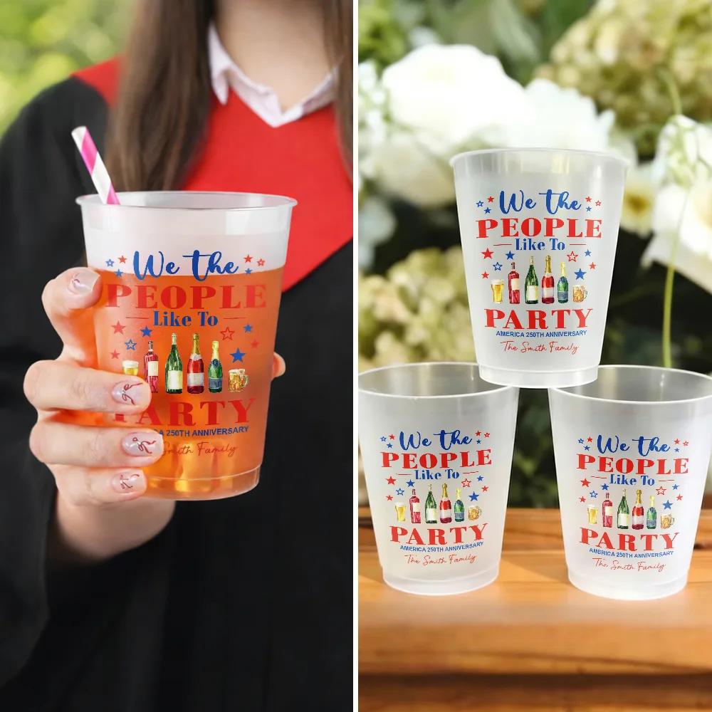 Independence Day,America 250th,Family,Gift For Bestie,Gift For Sibling,Gift For Grandparents,Gift For Yourself,Gift For Women,Gift For Men,Parents,Playful - We The People Like To Party US 250Th Anniversary - Personalized Frosted Cups