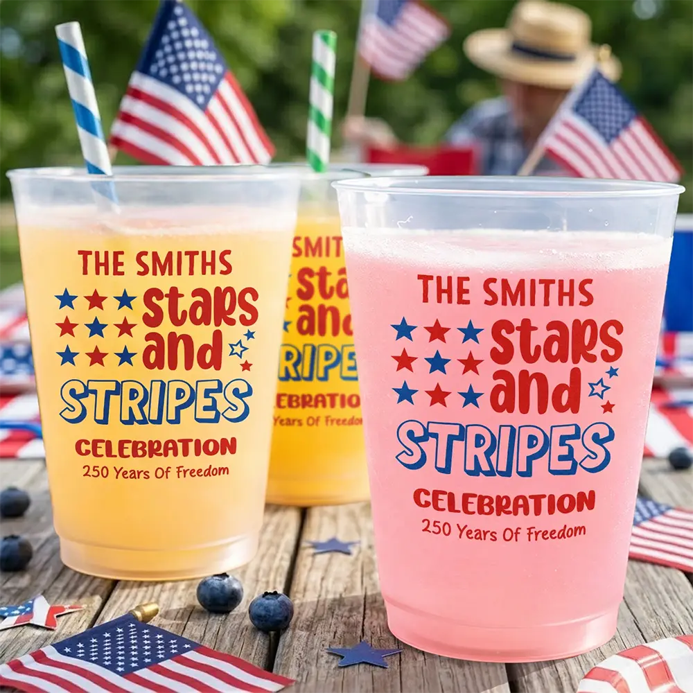 Independence Day,America 250th,Family,Gift For Bestie,Gift For Sibling,Gift For Grandparents,Parents,Proud - Stars & Stripes Celebration 250 Years Of Freedom - Personalized Frosted Cups
