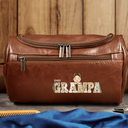 Gift For Grandpa,Gift For Father,Happy - Vintage Map Titles Chibi Kids - Personalized Leather Toiletry Bag