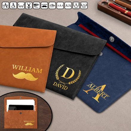 Vintage Initial And Name - Personalized Leather Sleeve