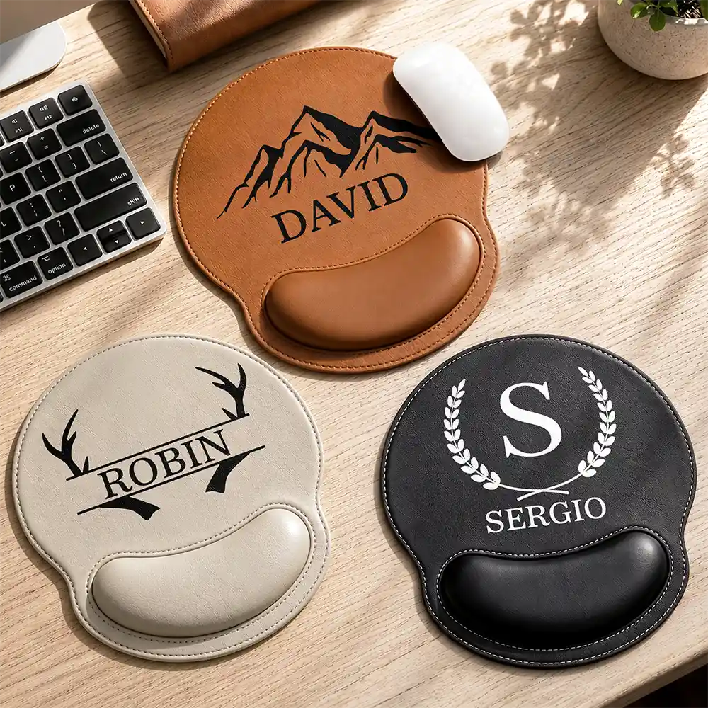 Gift For Husband,Gift For Boyfriend,Gift For Yourself,Gift For Women,Gift For Men,Gift For Grandpa,Gift For Father,Non-Eng,Icon,Confident - Vintage Monogram Initial Name - Personalized Leather Mouse Pad