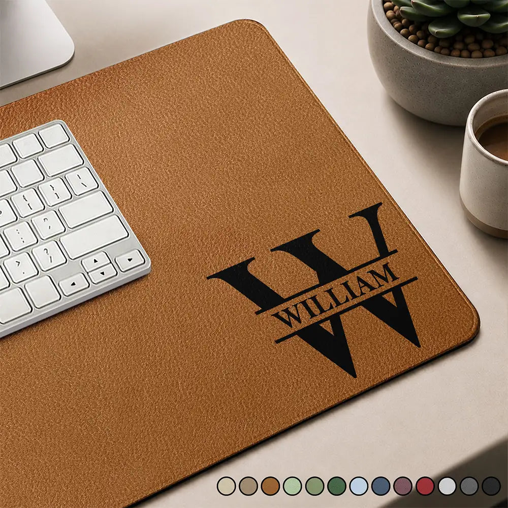 Vintage Monogram Name Initial - Personalized Leather Desk Mat