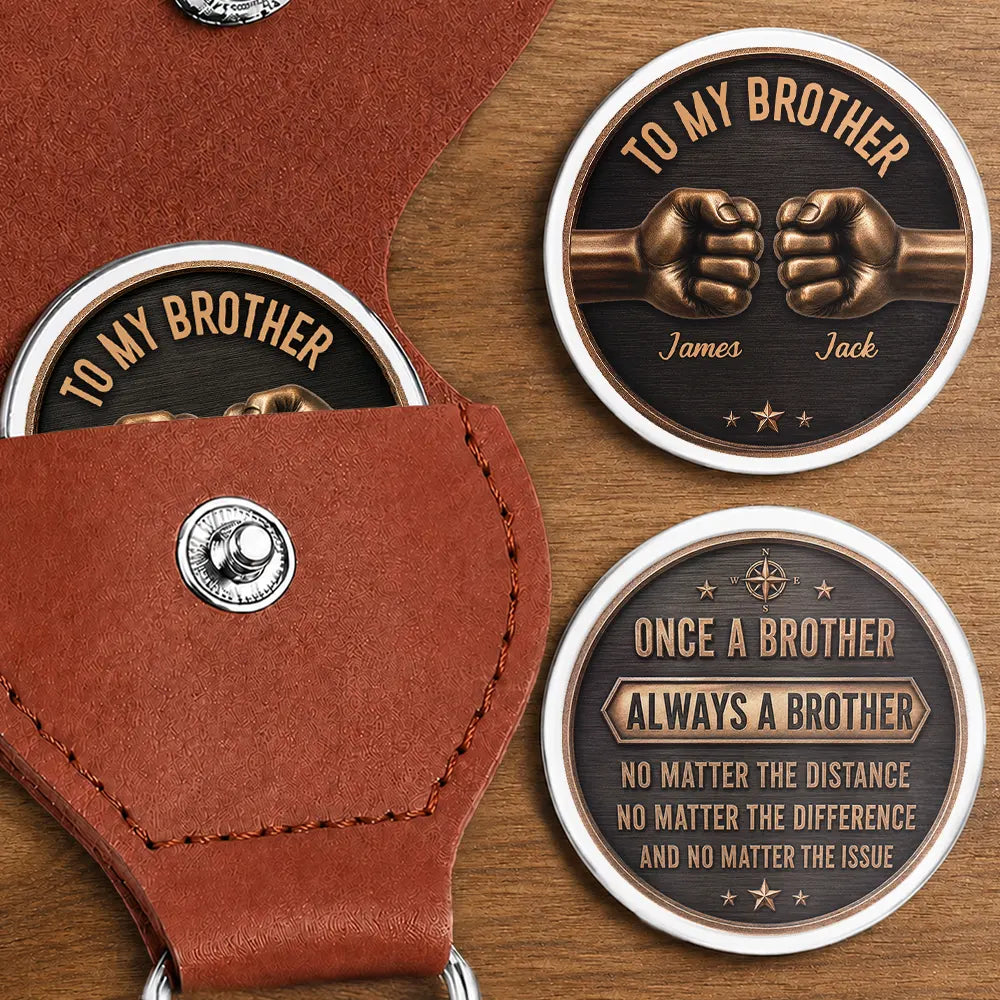 Gift For Brother,Gift For Cousin,Christmas,Gift For Sibling,Proud,Icon - Vintage Once A Brother Always A Brother - Personalized Leather Pocket Hug