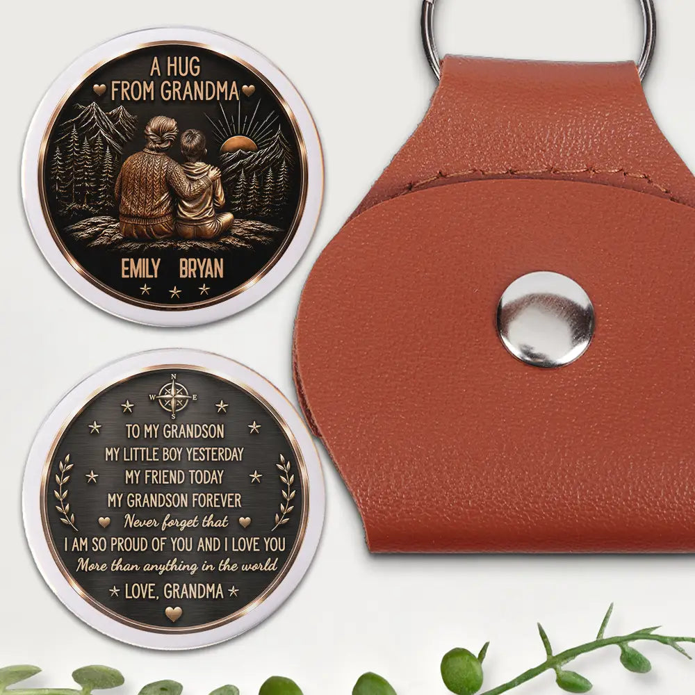 Vintage Style A Hug From Grandma - Personalized Leather Pocket Hug