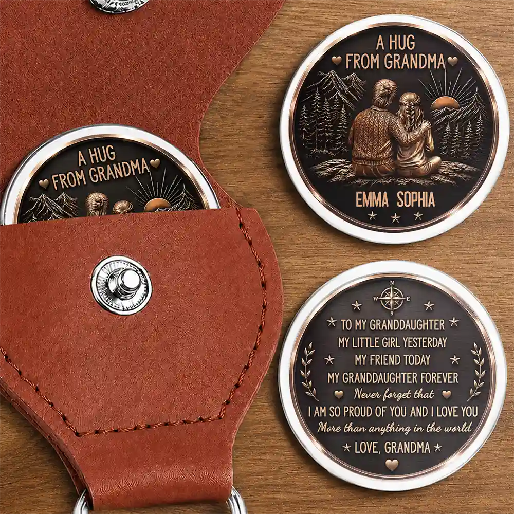 Vintage Style A Hug From Grandma - Personalized Leather Pocket Hug