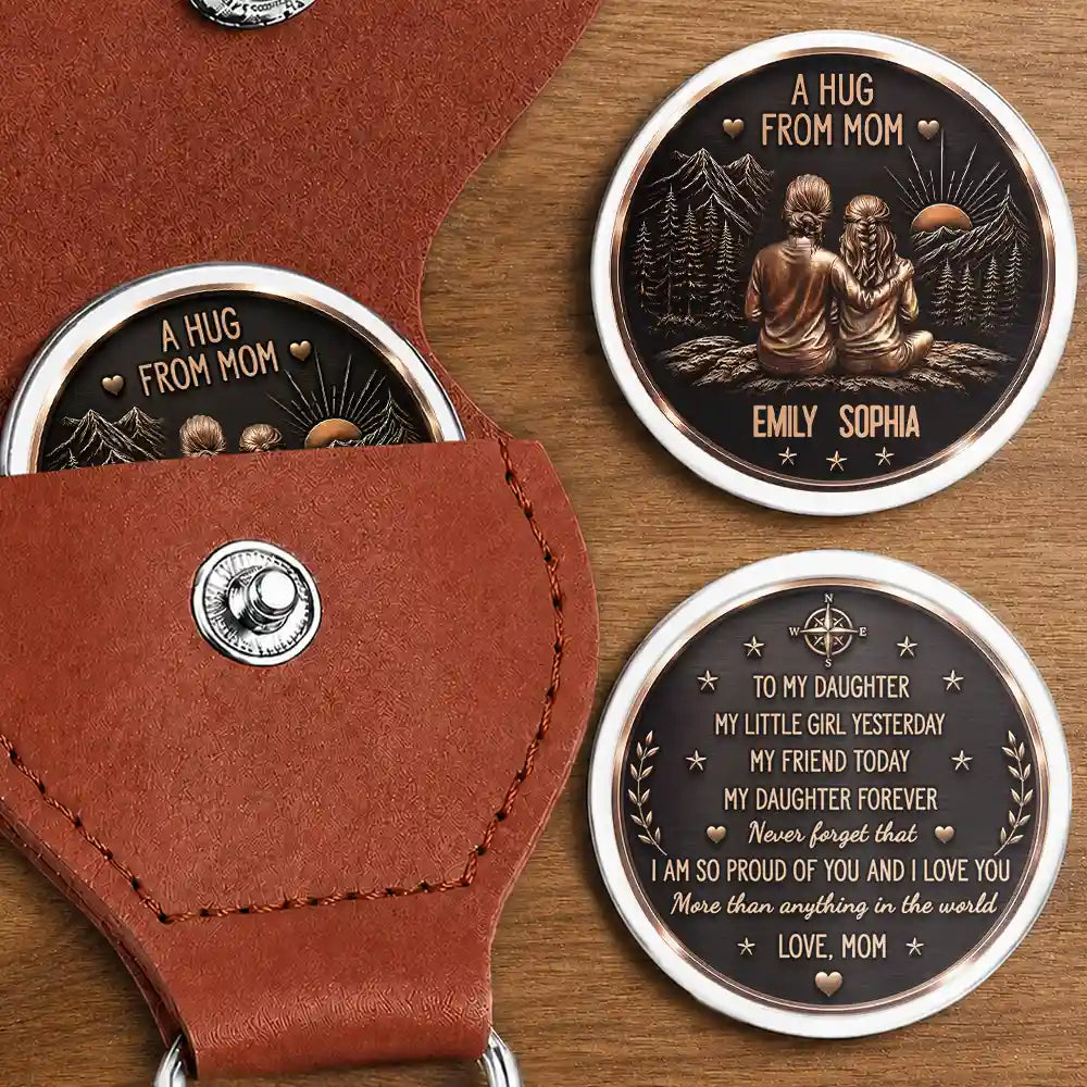 Sentimental,Gift For Children,Gift For Mother,Mom - Daughter (Adult),Gift For Daughter,Icon - Vintage Style A Hug From Mom - Personalized Leather Pocket Hug