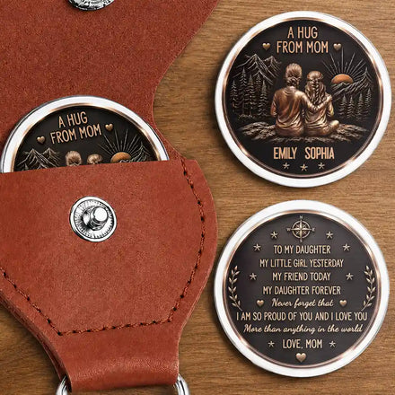 Vintage Style A Hug From Mom - Personalized Leather Pocket Hug