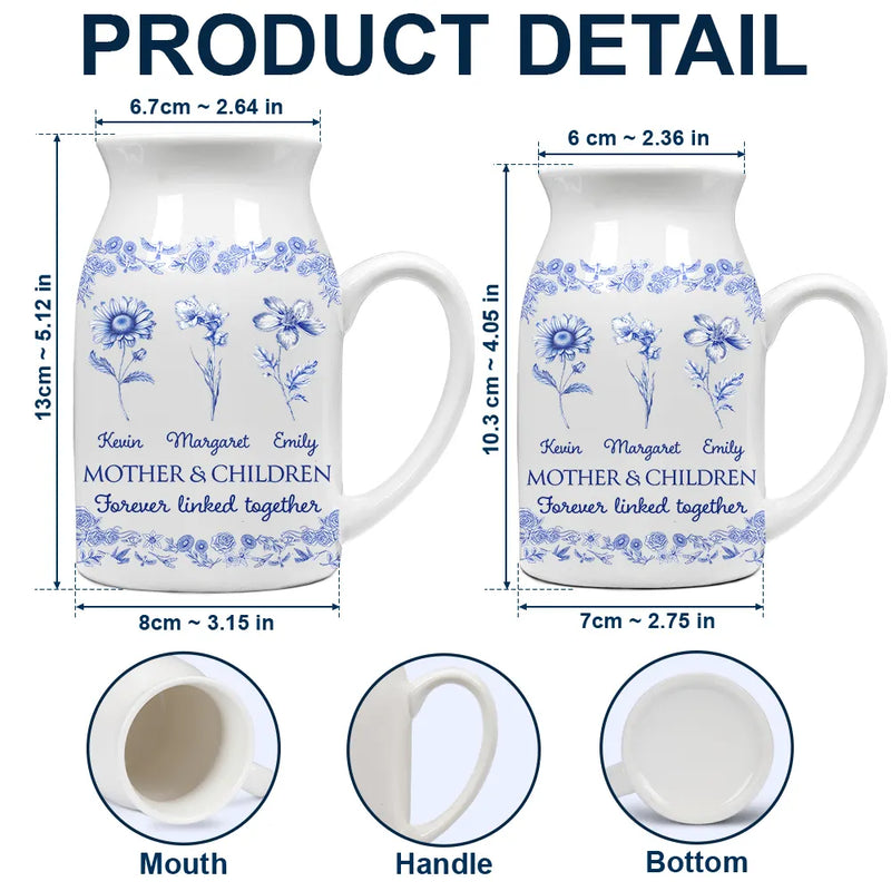 Gift For Mother,Mom - Daughters (Adult),Mom - Daughters (Young),Mom - Sons,Mom - Children,Love - Mother & Daughters Forever Linked Together Toile Birth Flower - Personalized Ceramic Flower Vase