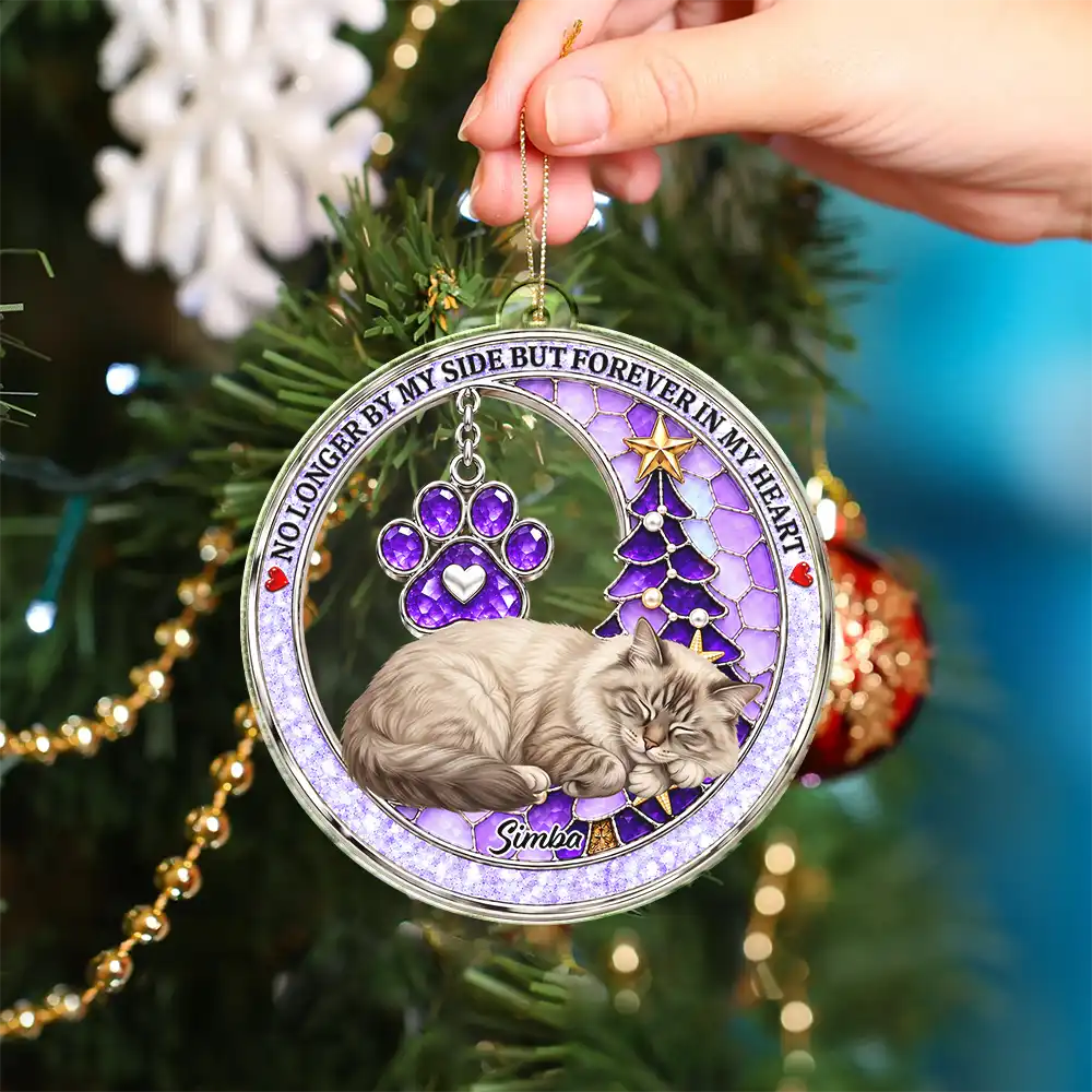 Art Design,Christmas,Custom Photo,Memorial,Pet Lovers,Pet Memorial,Photo - Sleeping Dog Cat Baby,Sentimental - Pet Loss Sympathy Gift For Her - Personalized Custom Photo Sea Glass Memorial Acrylic Ornament