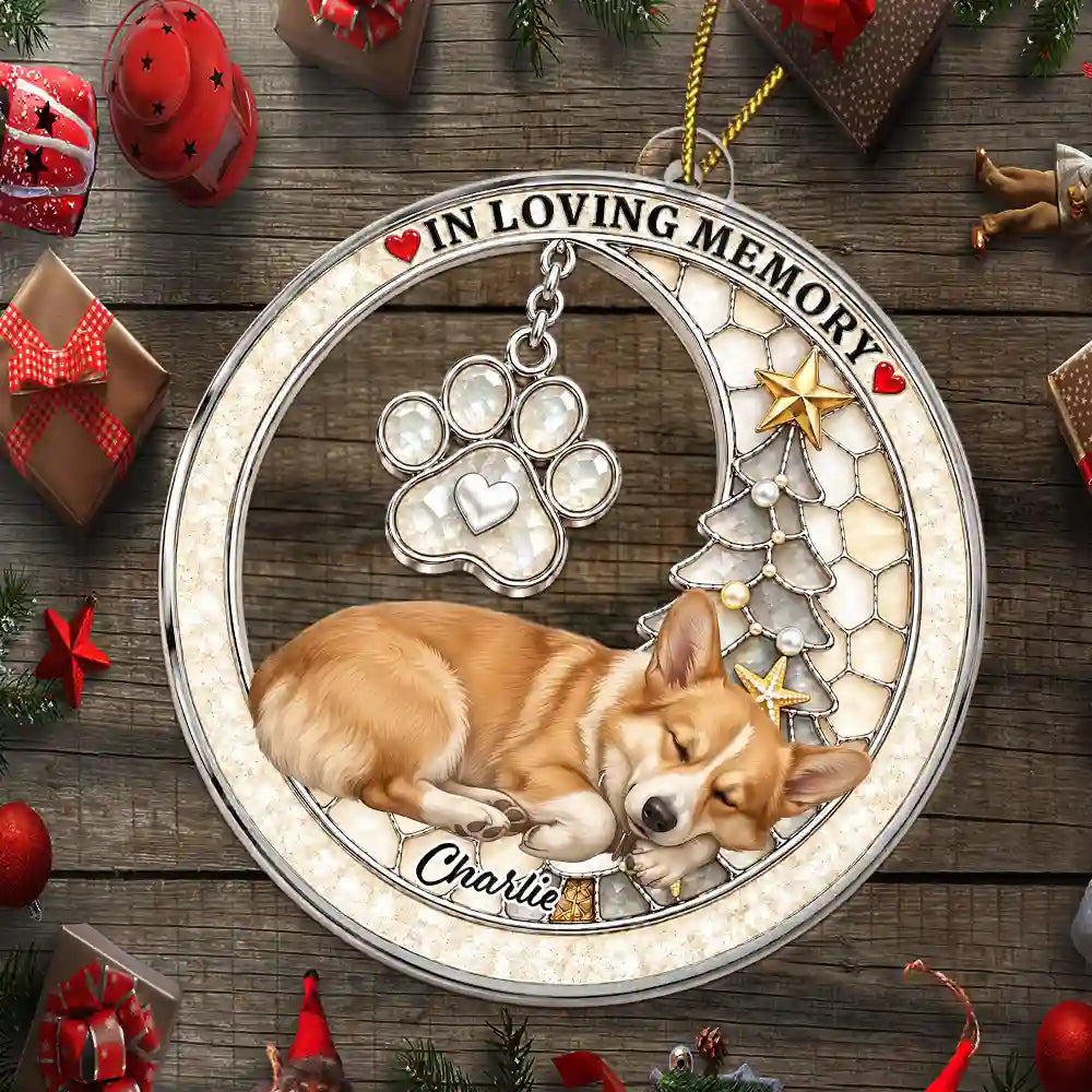 Art Design,Christmas,Custom Photo,Memorial,Pet Lovers,Pet Memorial,Photo - Sleeping Dog Cat Baby,Sentimental - Pet Loss Sympathy Gift For Her - Personalized Custom Photo Sea Glass Memorial Acrylic Ornament
