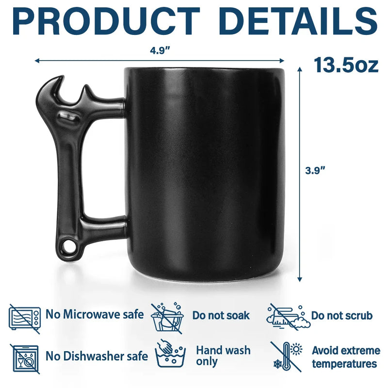Gift For Father,Gift For Husband,Gift For Couples,Gift For Men,Gift For Grandpa,Non-Eng,Icon,Adorable - First Dad Now Grandpa Fist Bumps With Kids - Personalized Wrench Shaped Handle Mug