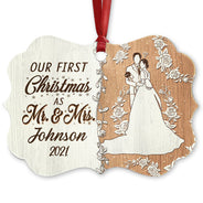 Wedding Couple Our First Christmas - Gift For Couple - Personalized Custom Wooden Ornament, Aluminum Ornament