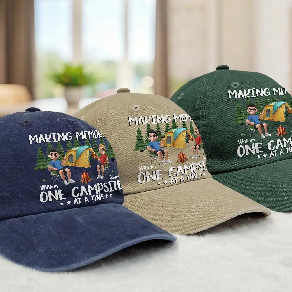 Camping, Campsite, Gift For Couples, Happy, Gift For Husband, Gift For Girlfriend, Gift For Boyfriend, Gift For Wife - Warning Camping Again - Personalized Vintage Washed Denim Cap