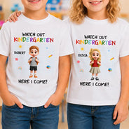 Adorable,Back To School,Gift For Kids,Vector - Watch Out Kindergarten Kid With Backpack - Personalized T Shirt