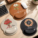 Gift For Yourself,Gift For Women,Confident,Icon - Watercolor Birth Flower Custom Name - Personalized Leather Mouse Pad