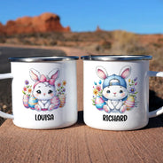 Easter, Happy, Gift For Kids, Parents - Watercolor Bunny Chicken - Personalized Enamel Mug