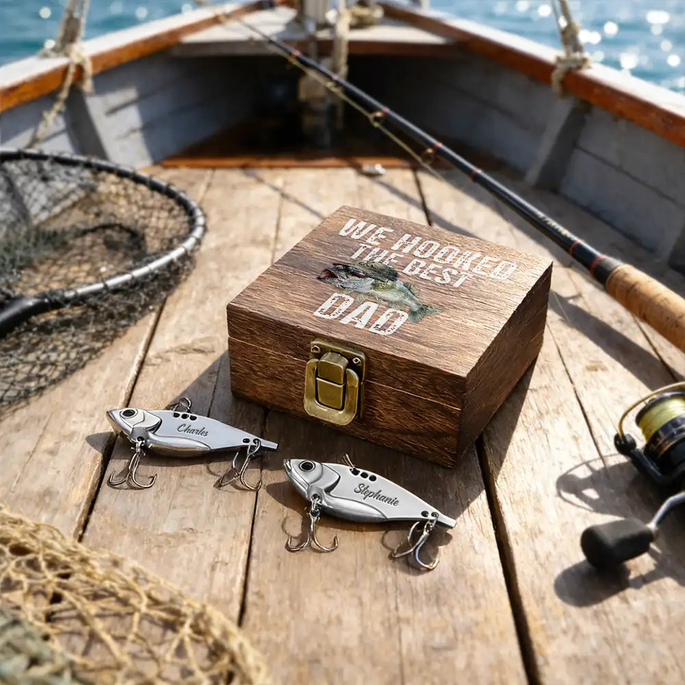 Funny, Dad - Children, Gift For Grandpa, Grandpa - Grandkids, Gift For Father, Fishing - We Hooked The Best Dad - Personalized Metal Fish Lure Set