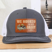 Gift For Father, Fishing, Humorous, Icon - We Hooked The Best Dad Grandpa - Personalized Leather Patch Hat