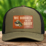 Gift For Father, Fishing, Humorous, Icon - We Hooked The Best Dad Grandpa - Personalized Leather Patch Hat