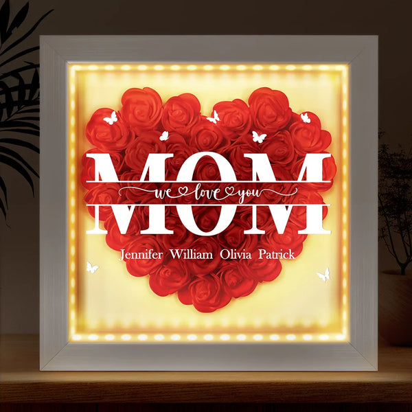 Gift For Mother, Mom - Children, Happy - We Love You Mom Grandma - Personalized LED Light Flower Shadow Box