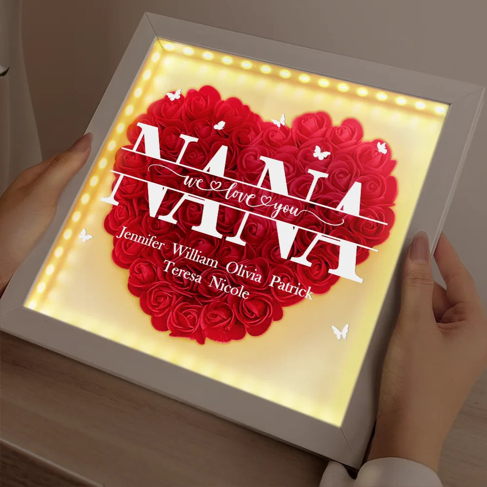 Gift For Mother, Mom - Children, Happy - We Love You Mom Grandma - Personalized LED Light Flower Shadow Box