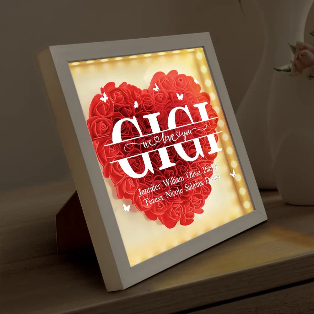 Gift For Mother, Mom - Children, Happy - We Love You Mom Grandma - Personalized LED Light Flower Shadow Box