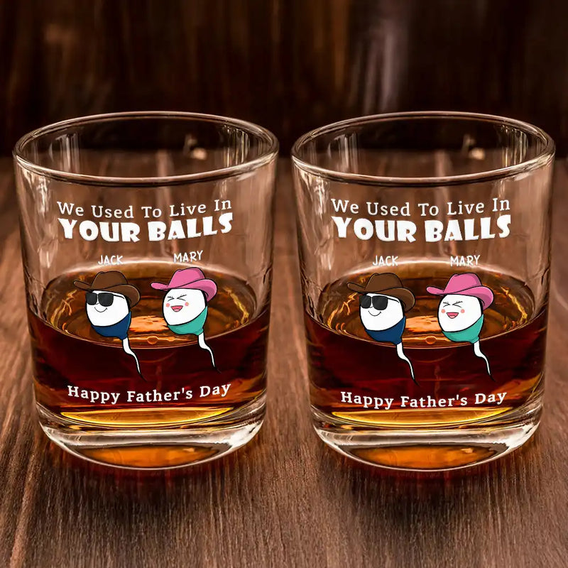 Gift For Father,Dad,Children - We Used To Live In Your Balls - Personalized Whiskey Glass
