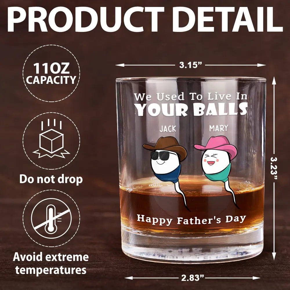 Gift For Father,Dad,Children - We Used To Live In Your Balls - Personalized Whiskey Glass