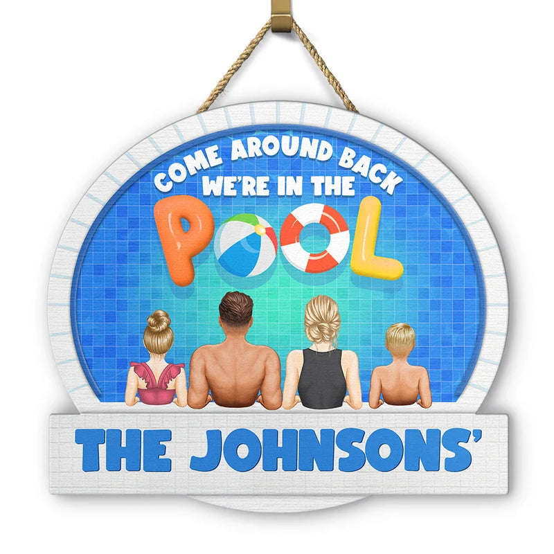 Family,Poolside,Happy - We're In The Pool Family - Personalized Custom Shaped Wood Sign