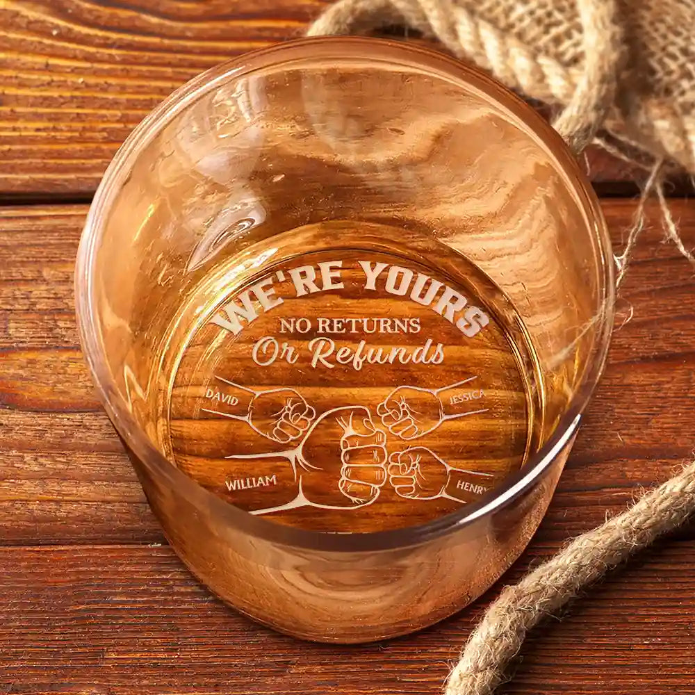 Dad,Children,Gift For Father - Custom Photo We're Yours No Returns Or Refunds Hand Punch - Personalized Engraved Whiskey Glass
