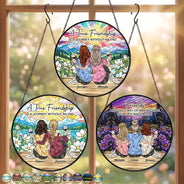 Afro Besties, Christmas, Gift For Bestie, Old Besties, Sentimental, Vector - Bestie Keepsake Just Because Gift - Personalized We Never Walk Alone Stained Glass Window Hanging Suncatcher