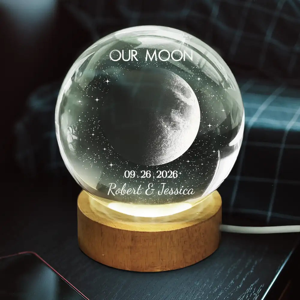 Anniversary,Christmas,Married Couple,Romantic,Gift For Couples,Moon Phase - Moon Phase The Night We Get Married Couple Anniversary - Personalized Crystal Globe Lamp