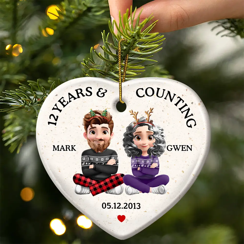 Love, Gift For Couples, Gift For Husband, Gift For Wife, Christmas, Wedding Anniversary, Married - Wedding Anniversary Many Years And Couting - Personalized Heart Ceramic Ornament