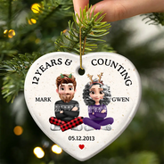 Love, Gift For Couples, Gift For Husband, Gift For Wife, Christmas, Wedding Anniversary, Married - Wedding Anniversary Many Years And Couting - Personalized Heart Ceramic Ornament