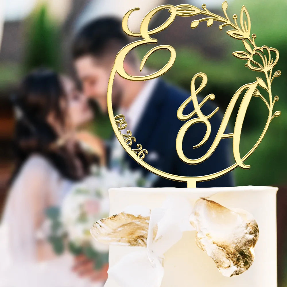 Romantic, Gift For Couples, Wedding, Custom Text - Wedding Couple Initials - Personalized Cake Topper