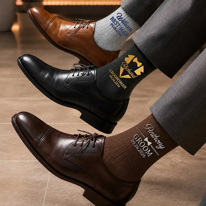Gift For Men, Gift For Yourself, Wedding, Confident, Custom Text - Wedding Groom Best Man Groomsman - Personalized Embroidered Socks