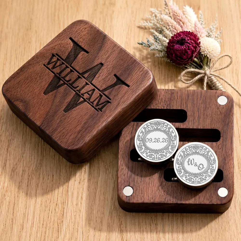 Wedding Initials Date - Personalized Circular Cufflinks