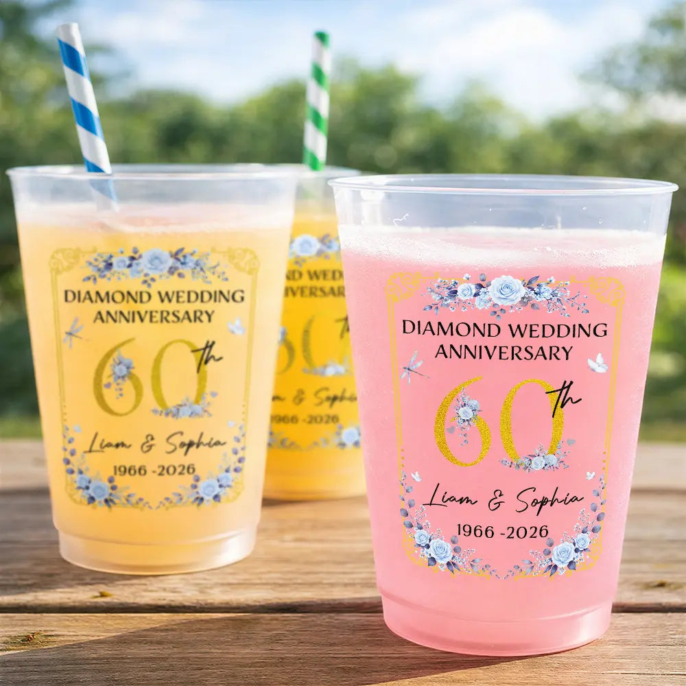 Romantic, Gift For Couples, Wedding, Custom Text - Wedding Ruby Silver Golden Diamond Anniversary - Personalized Frosted Cups